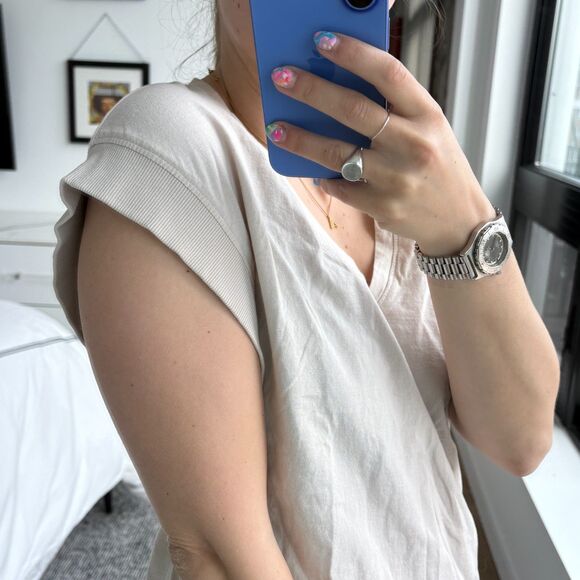 Zara Cap Sleeve V-Neck T-Shirt Off White XS - Picture 3 of 9